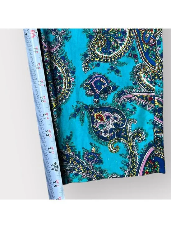 Talbots Size 4 Turquoise Blue Paisley Print Flat Front Slim Cropped Capri Pants - Picture 7 of 10